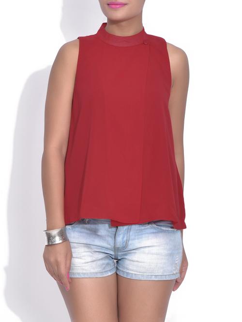 red closed-neck smock top - 9553275 - Very Small Image - 1