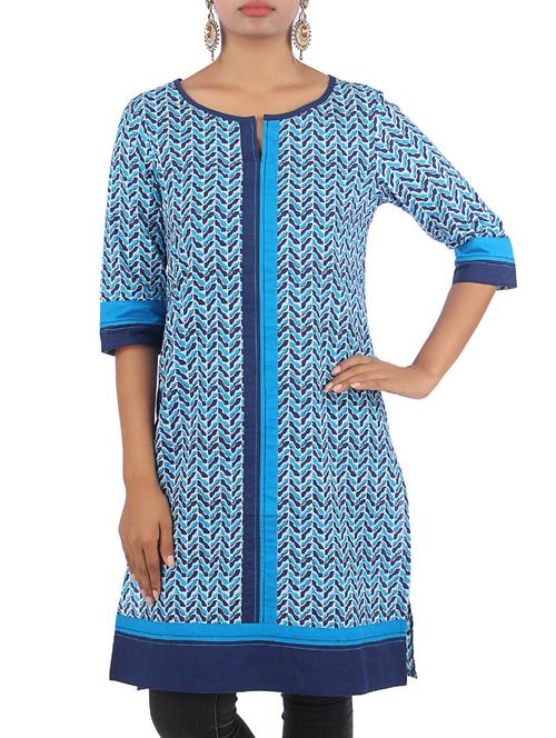 blue cotton printed kurti - 9553300 - Very Small Image - 1
