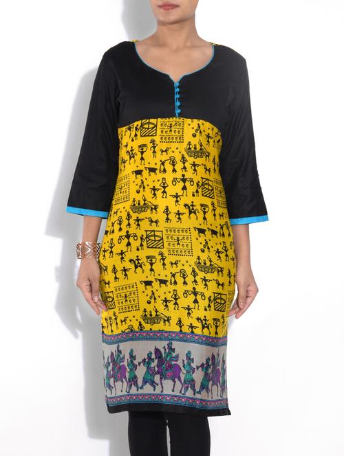 yellow viscose straight kurta - 9553530 - Very Small Image - 1