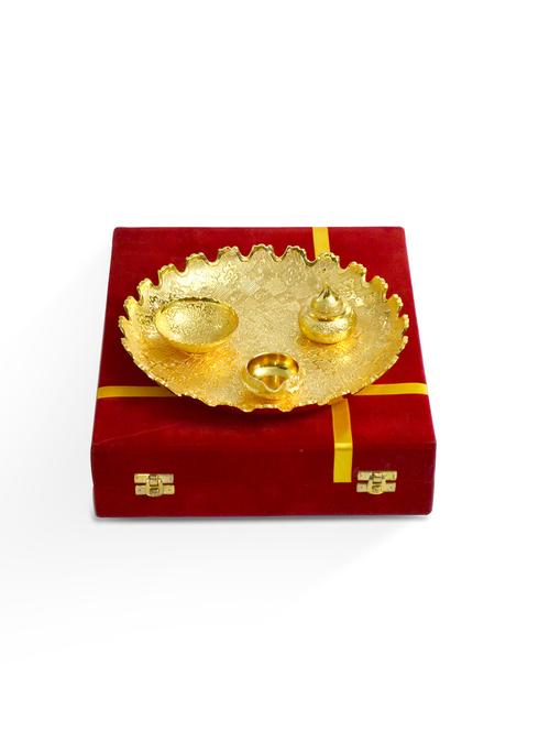 designer gold platted pooja thali - 9556243 - Very Small Image - 1