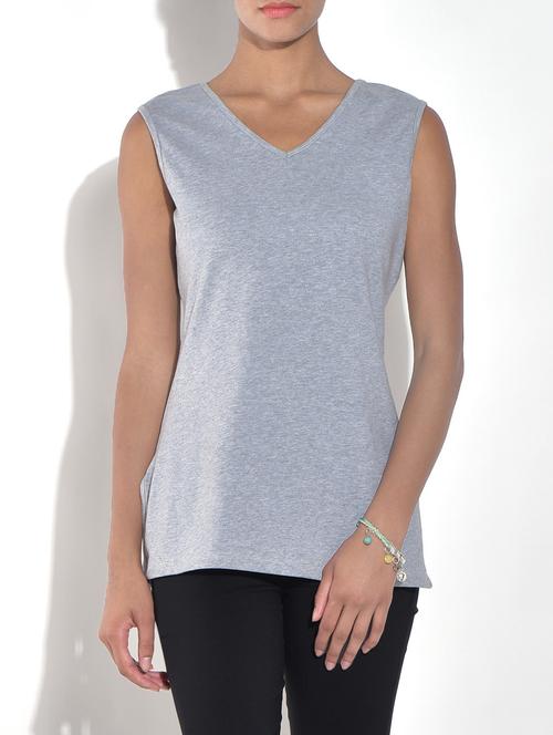 grey solid cotton tee - 9556667 - Very Small Image - 1