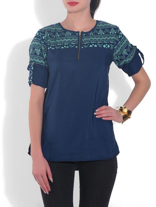 blue printed short sleeves top - 9557419 - Very Small Image - 1