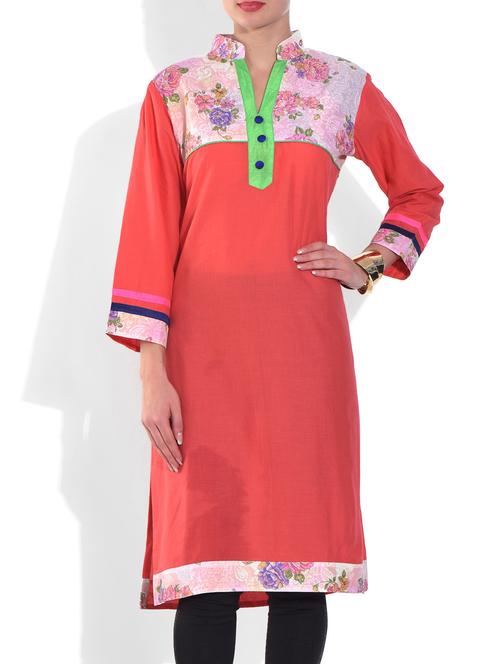 red cotton straight kurta - 9559787 - Very Small Image - 1