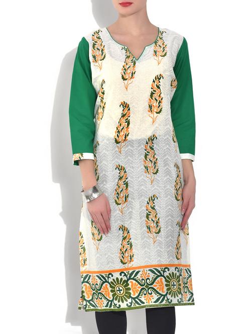 leaf painted cotton kurta - 9560055 - Very Small Image - 1
