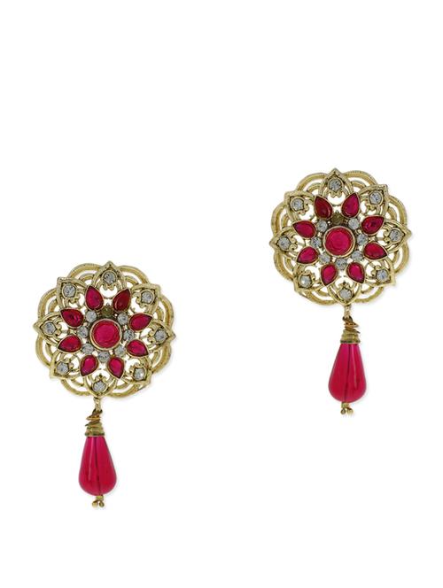 pink and golden embellished earrings - 9564081 - Very Small Image - 1