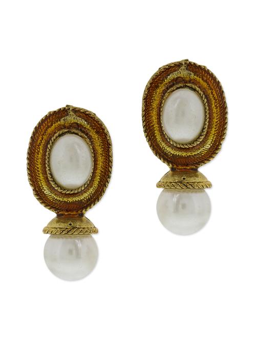 yellow kundan work earrings - 9564115 - Very Small Image - 1