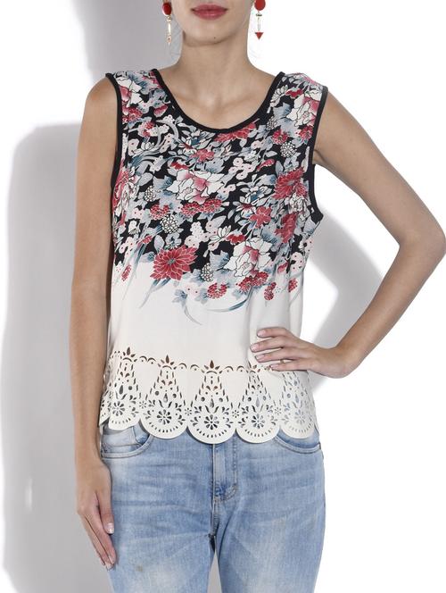 floral die cut scallop hem top - 9565502 - Very Small Image - 1