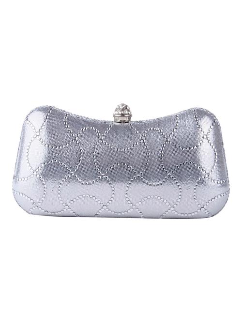 silver metal, silk clutch - 9566782 - Very Small Image - 1