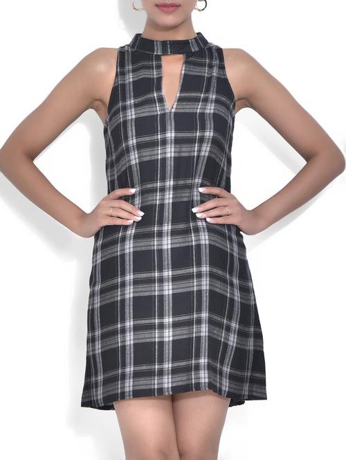 black viscose checkered print dress - 9566836 - Very Small Image - 1