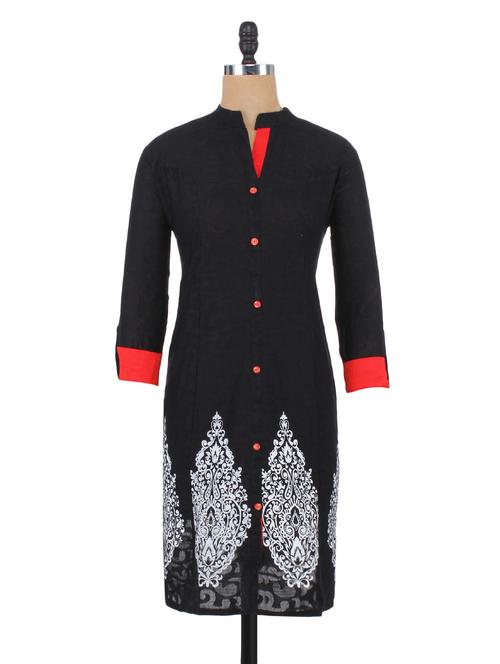 black printed cotton kurta - 9567600 - Very Small Image - 1