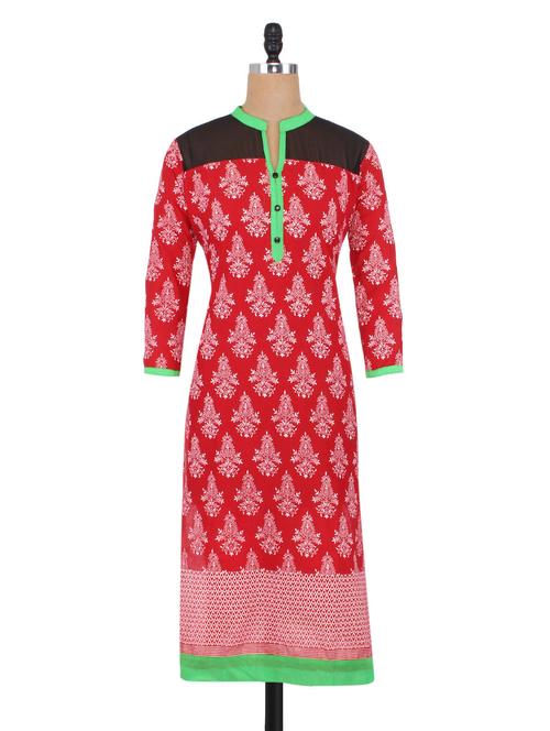 red printed cotton kurta - 9567614 - Very Small Image - 1