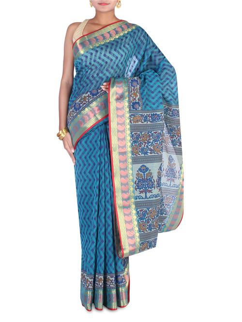 blue chanderi cotton sari - 9567633 - Very Small Image - 1