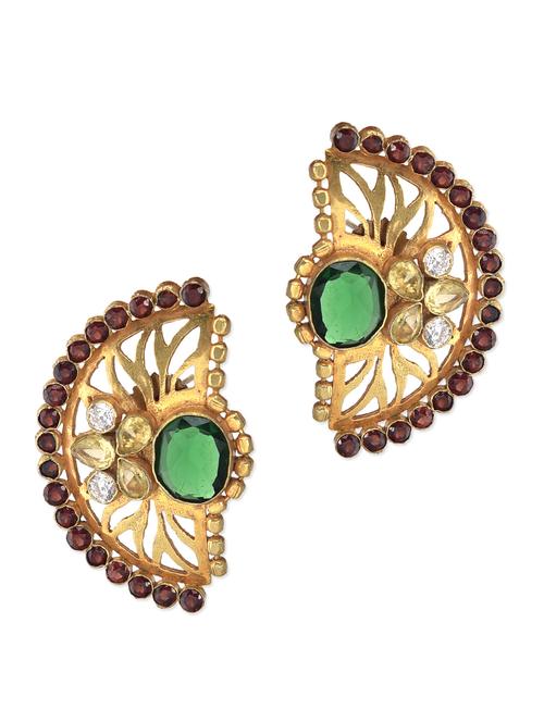 stone studded 22k gold plated semi circle earrings - 9568337 - Very Small Image - 1