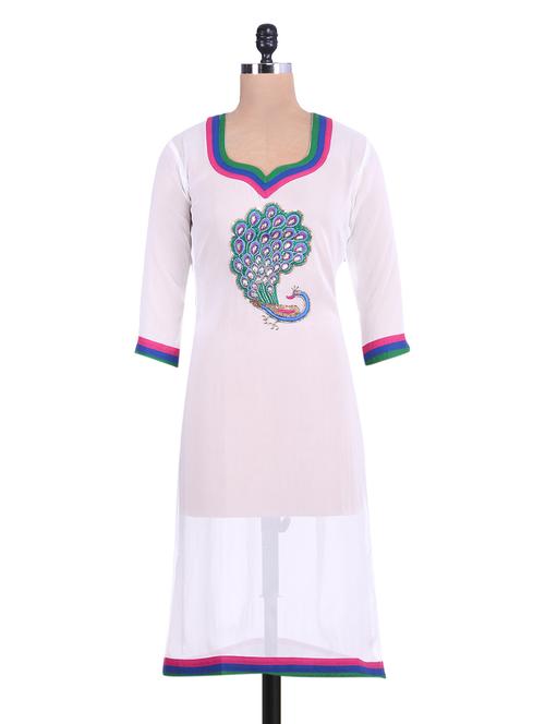 white embroidered georgette kurti - 9568592 - Very Small Image - 1