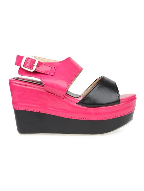 black faux leather open toed wedges - 9568821 - Very Small Image - 1