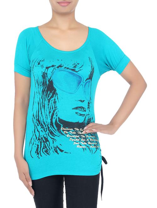 sky blue printed cotton lycra t-shirt - 9569458 - Very Small Image - 1