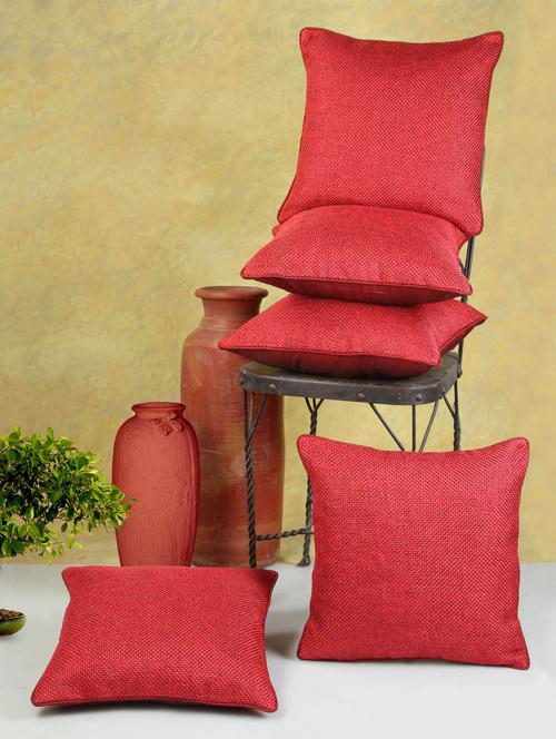 red jute cushion covers (set of 5) - 9570716 - Very Small Image - 1