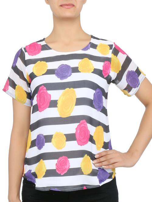 multicolored striped n floral top - 9570768 - Very Small Image - 1