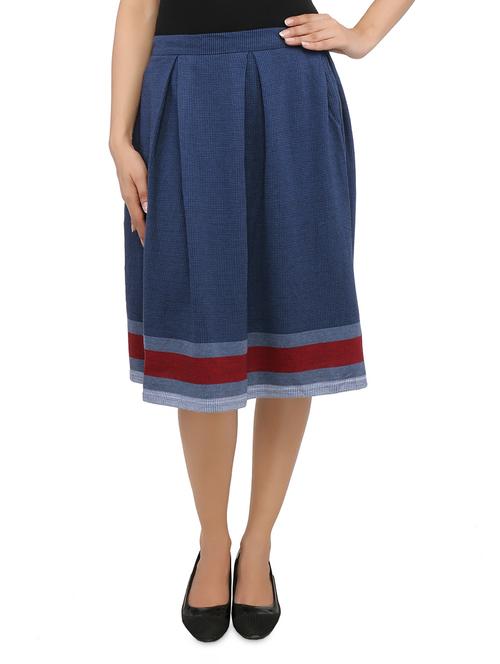 navy blue cotton knit box pleated skirt - 9570777 - Very Small Image - 1