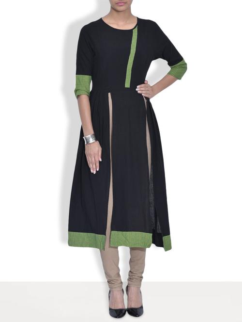 black cotton high-slit kurta - 9571931 - Very Small Image - 1