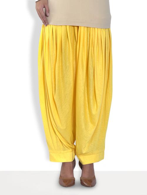 solid yellow cotton lycra patiala salwar - 9573414 - Very Small Image - 1