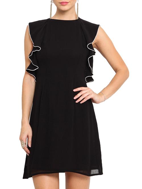 black ruffled sleeved viscose dress - 9578873 - Very Small Image - 1