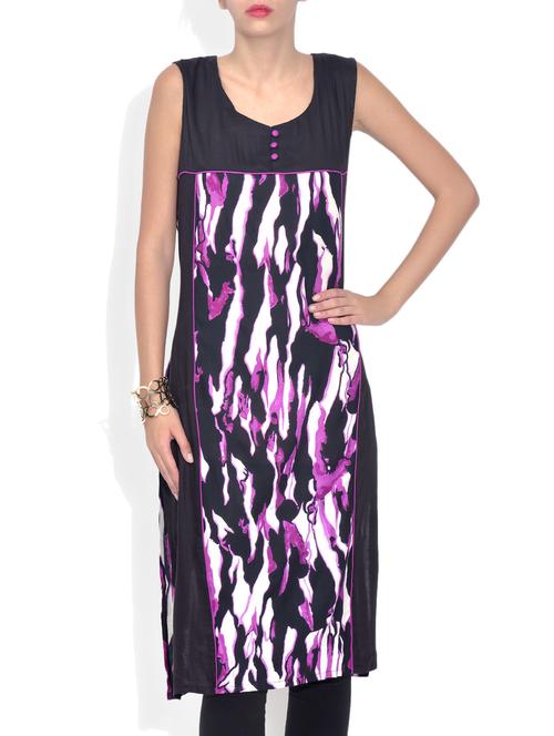 black and purple abstract printed kurta - 9580841 - Very Small Image - 1