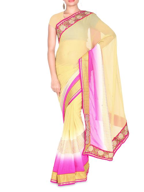 beige embroidered chiffon saree - 9580979 - Very Small Image - 1