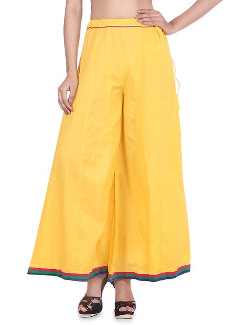 solid yellow cotton palazzos - 9582187 - Very Small Image - 1