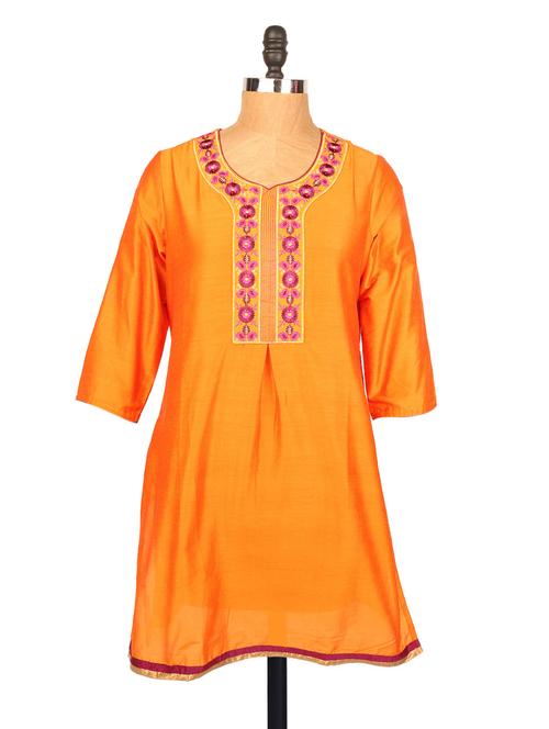 orange cotton straight kurta - 958321 - Very Small Image - 1