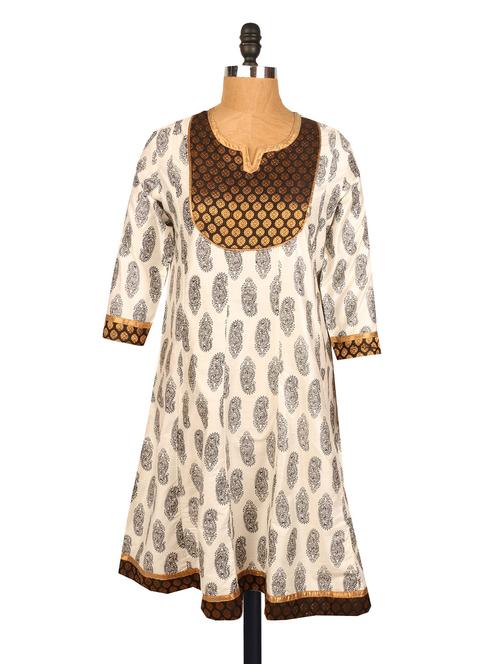 beige cotton a-line kurta - 958357 - Very Small Image - 1