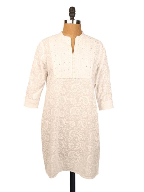 pink cotton embroidered straight kurta - 958358 - Very Small Image - 1