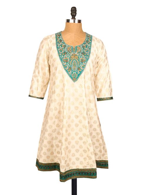 beige cotton a-line kurta - 958369 - Very Small Image - 1