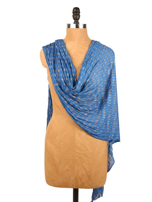 royal blue gold printed dupatta - 958399 - Very Small Image - 1