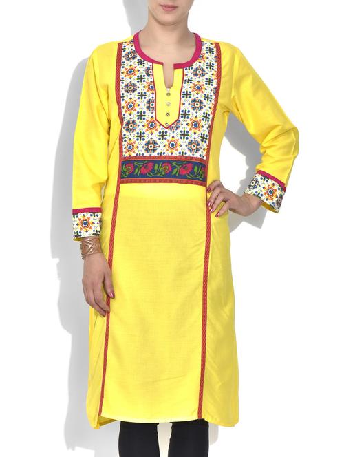 Yellow Rayon Printed kurta - 9584149 - Very Small Image - 1