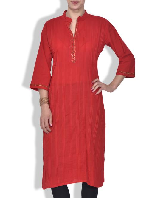Red Cotton kurta - 9584174 - Very Small Image - 1