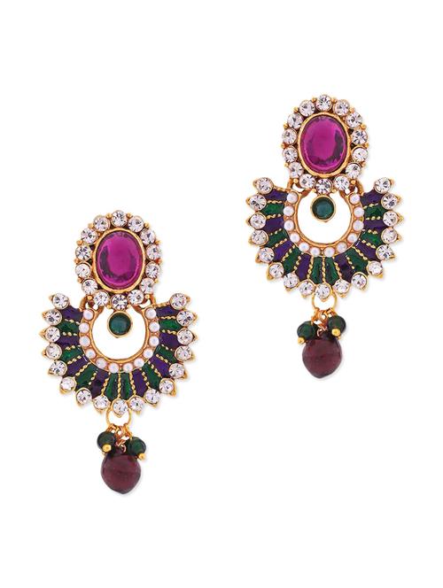 pink studded chand bali earrings - 9584537 - Very Small Image - 1