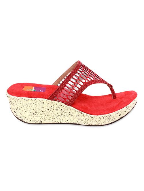 red faux leather cutworked wedges - 9584946 - Very Small Image - 1