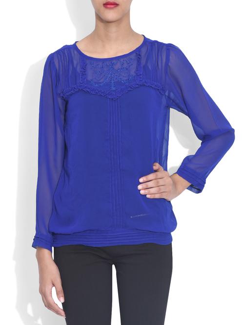 Blue Georgette Long Sleeved Top - 9585218 - Very Small Image - 1