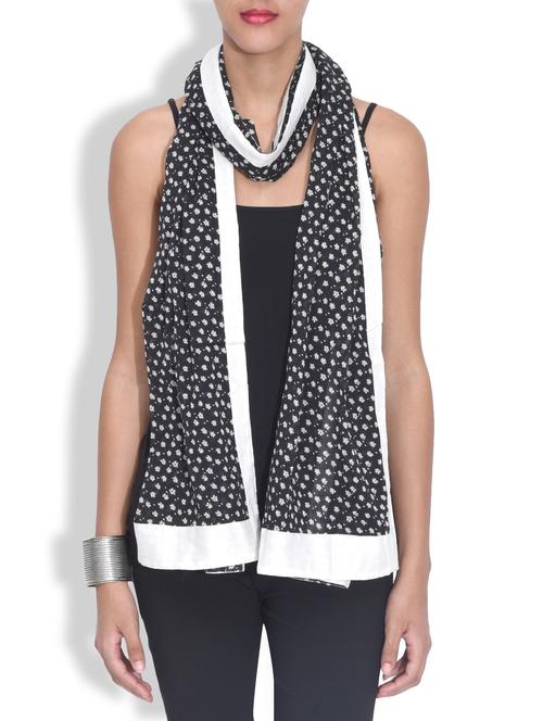 Black Cotton Printed Dupatta - 9585240 - Very Small Image - 1