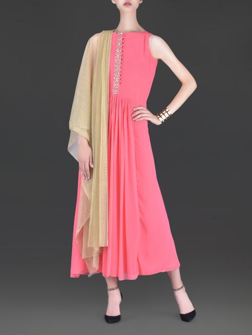 Blink by S Rose Pink Embellished Chiffon A-line Maxi Dress - 9585524 - Very Small Image - 1