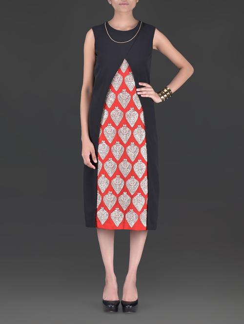 Black and Red Embroidered Georgette Layered Tunic - 9585526 - Very Small Image - 1