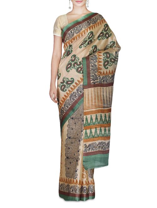 beige printed bhagalpuri silk blend saree - 9586975 - Very Small Image - 1