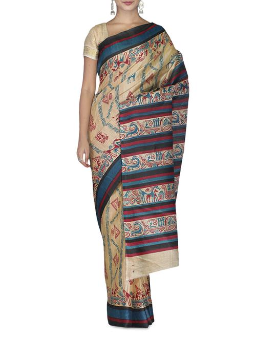 beige silk blend bhagalpuri printed saree - 9587031 - Very Small Image - 1