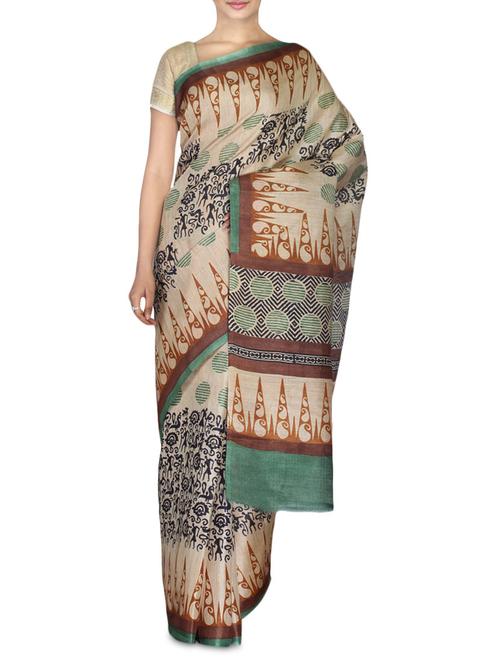 beige silk blend bhagalpuri printed saree - 9587036 - Very Small Image - 1