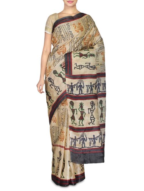 beige silk blend bhagalpuri printed saree - 9587047 - Very Small Image - 1