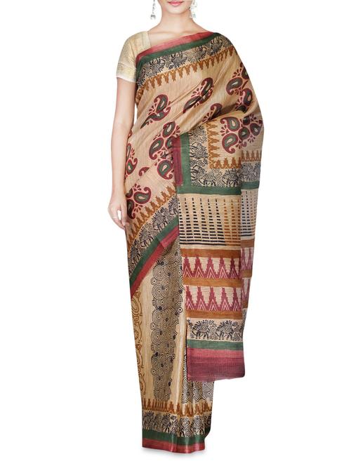 multicoloured bhagalpuri khadi silk paisley printed saree - 9587185 - Very Small Image - 1