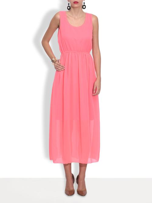 pink poly georgette long dress - 9587828 - Very Small Image - 1