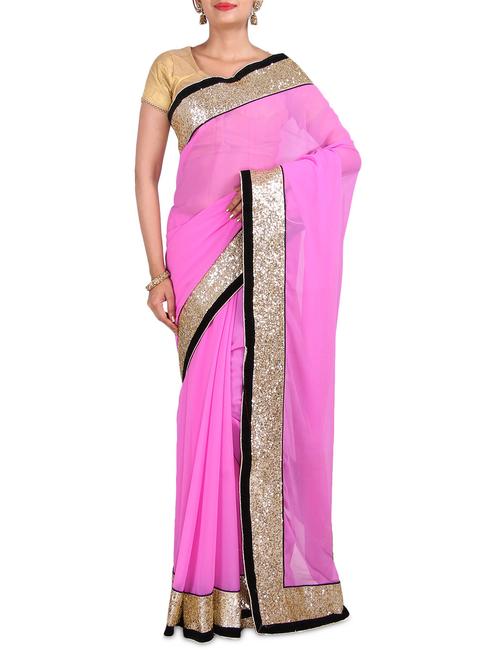pink georgette zari detailed saree - 9588442 - Very Small Image - 1