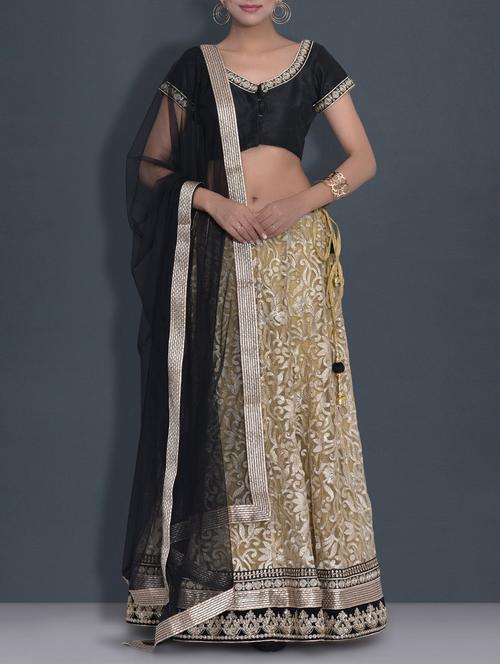 gold embroidered net and dupion silk lehnga set - 9589902 - Very Small Image - 1